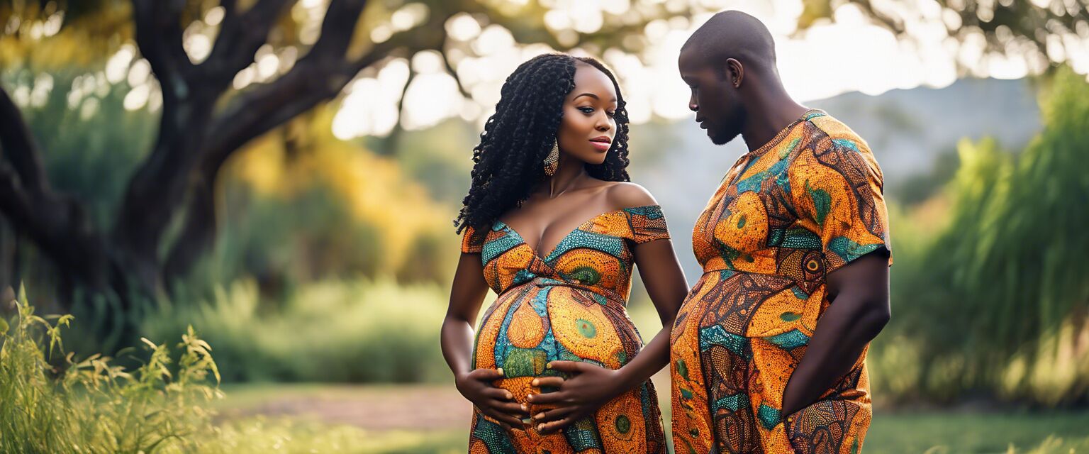 African print maternity dress outdoors